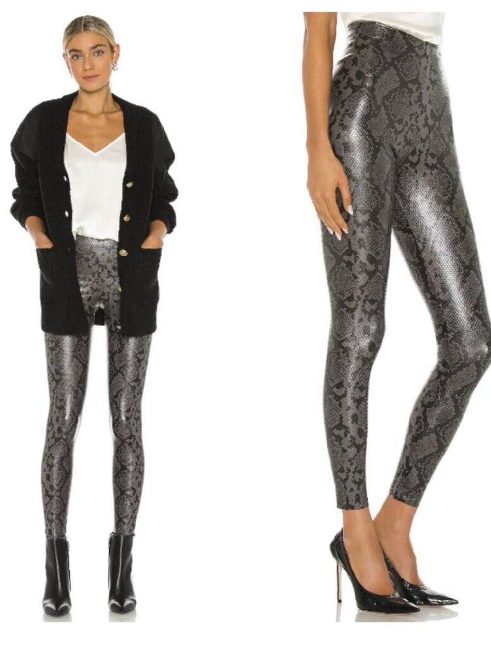Commando Women's Faux Leather Animal Leggings in Gray